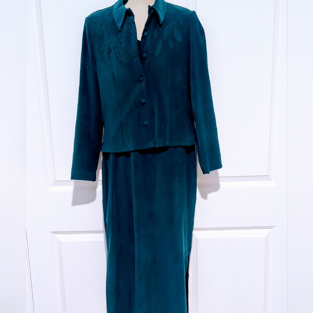 Karin Stevens 2-piece sheath dress and blazer jacket suit set Dark TurquSize 10P